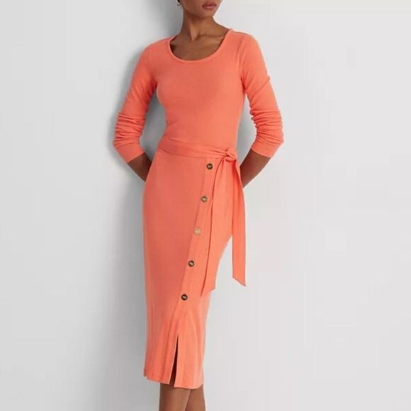 NWT LAUREN RALPH LAUREN women's belted rib-Knit dress SIZE US 1… - Picture 5 of 15